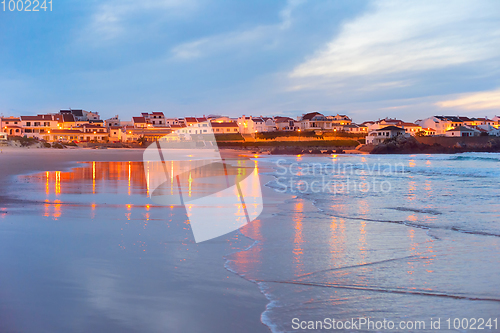 Image of Coastal town at twilight. Portugal