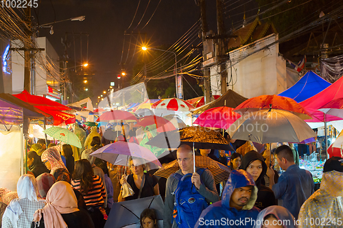 Image of Crowded Thailand rainy street 