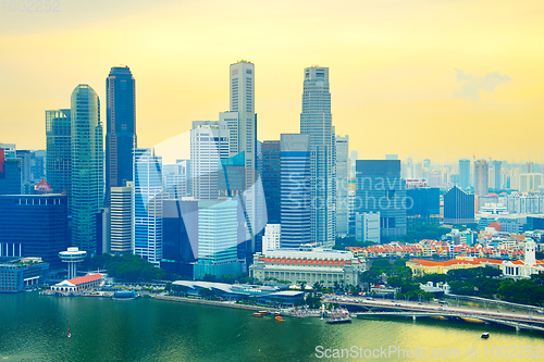 Image of Singapore Downtown at sunset, skyline