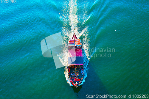 Image of River boat. Aerial view. Portugal