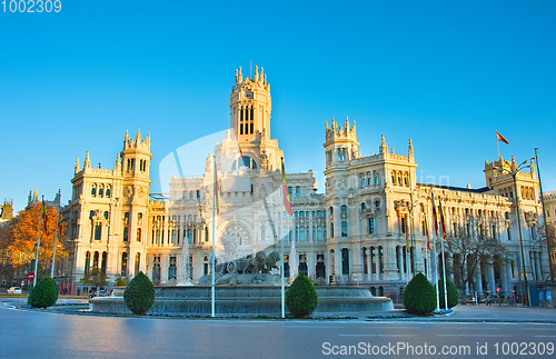 Image of Cybele\'s Square at sunset. Madrid