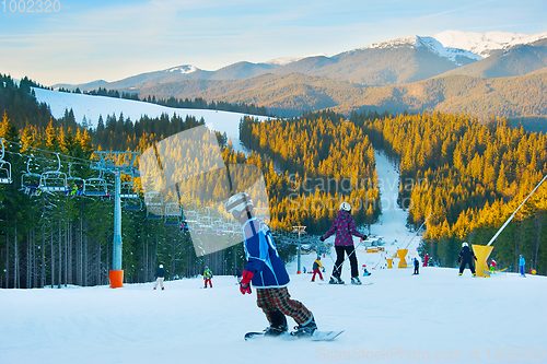 Image of Ski resort at sunset