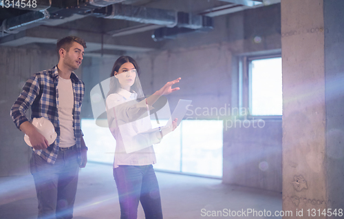 Image of business people in group, architect and engineer on construction