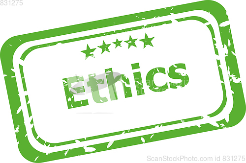 Image of ethics grunge rubber stamp isolated on white background