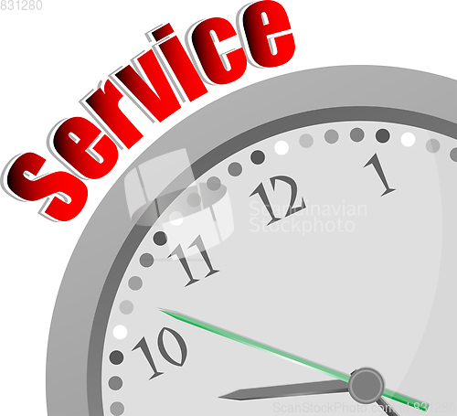 Image of Text Service. Business concept . Color word and modern clock on white