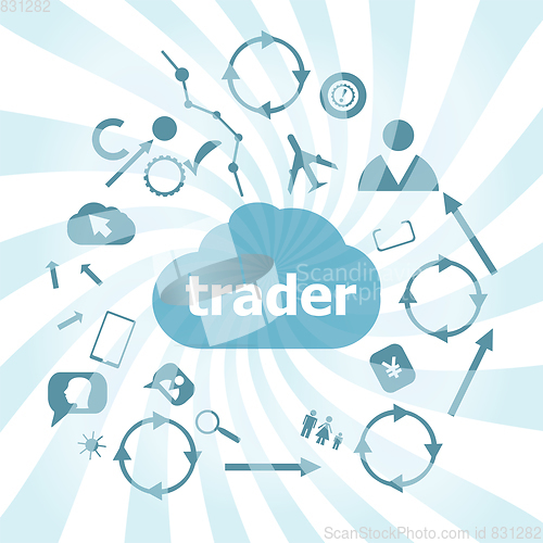 Image of Text Trader. Business concept . Set of web icons for business, finance and communication
