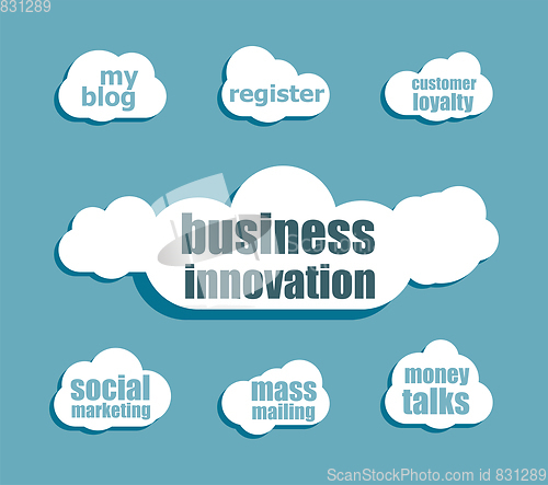 Image of business innovation Text. Business concept . Design with abstract speech bubble set