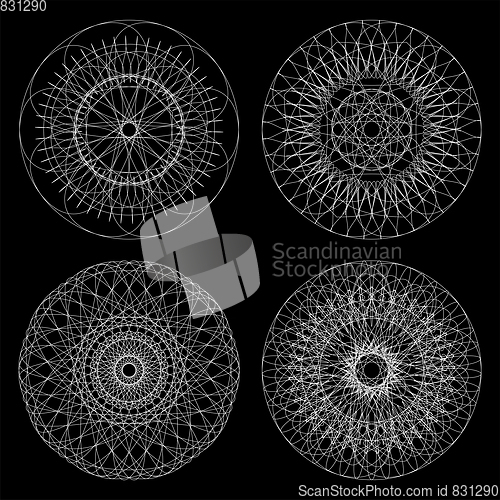 Image of Circle lace ornament, round ornamental geometric pattern, black and white collection