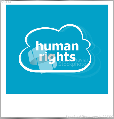 Image of human rights word business concept, photo frame isolated on white