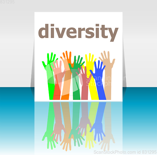 Image of Text Diversity. Business concept . Human hands silhouettes