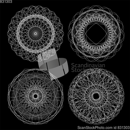 Image of Circle lace ornament, round ornamental geometric pattern, black and white collection