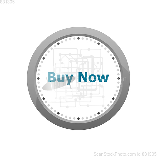 Image of The word buy now on digital screen, business concept . Abstract wall clock isolated on a white background