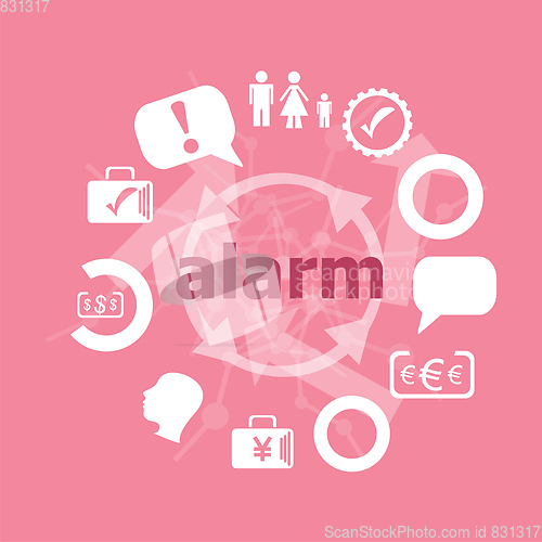 Image of Text Alarm. Security concept . Icons set. Flat pictogram. Sign and symbols for business, finance, shopping, communication, education