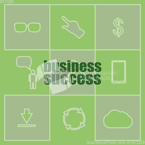 Image of Business concept. words business success . Icon and button set