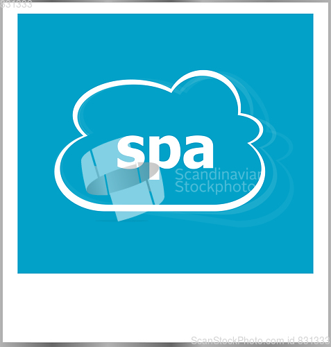 Image of instant photo frame with cloud and spa word, business concept