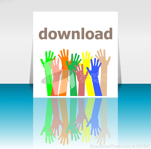 Image of Text Download. Web design concept . Human hands silhouettes