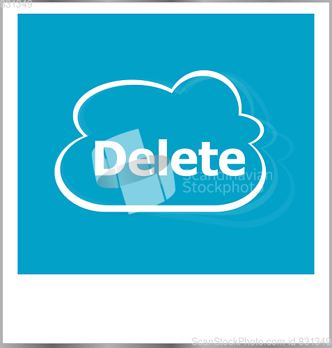 Image of photo frame with delete word, internet concept