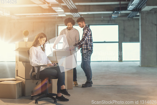 Image of business people in group, architect and engineer on construction