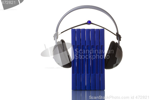 Image of headphones holding blue cases