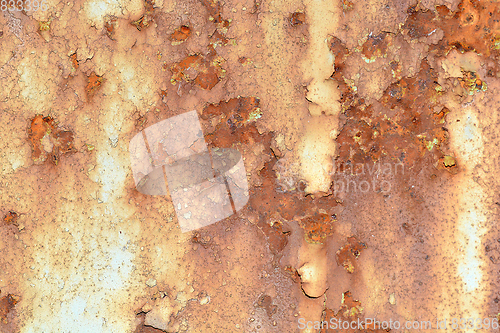 Image of Green metal texture with patches of rust steel on its surface, taken outdoor