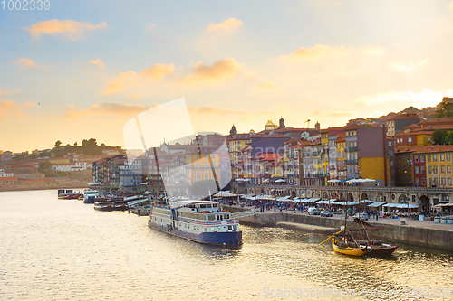 Image of Porto quay at sunset, Portugal
