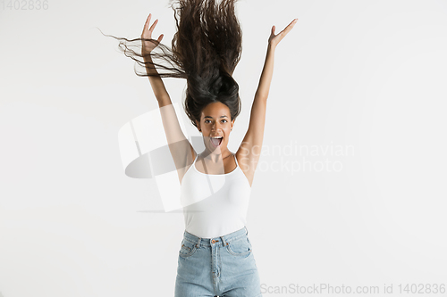 Image of Portrait of beautiful woman isolated on white studio background