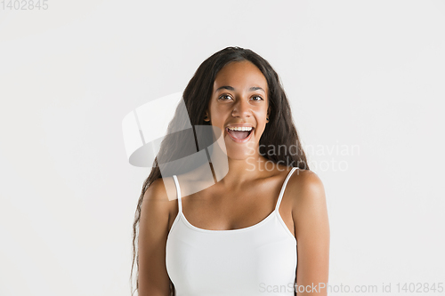 Image of Portrait of beautiful woman isolated on white studio background