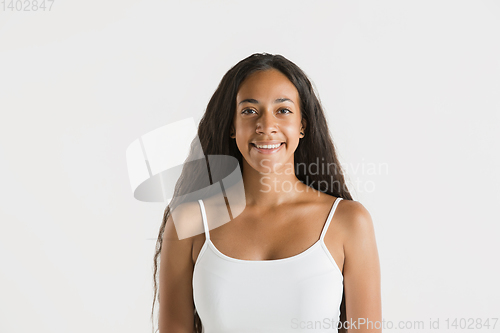 Image of Portrait of beautiful woman isolated on white studio background