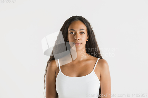 Image of Portrait of beautiful woman isolated on white studio background