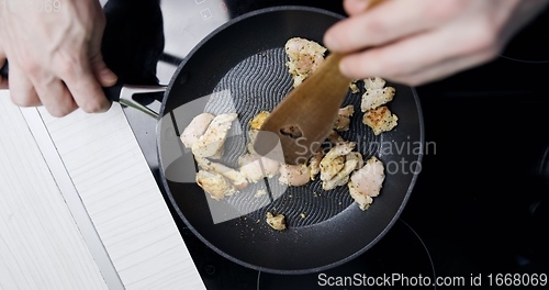 Image of Preparing low fat fried chicken for dinner on induction plates