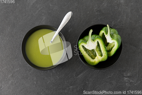 Image of green pepper or paprika cream soup in bowl