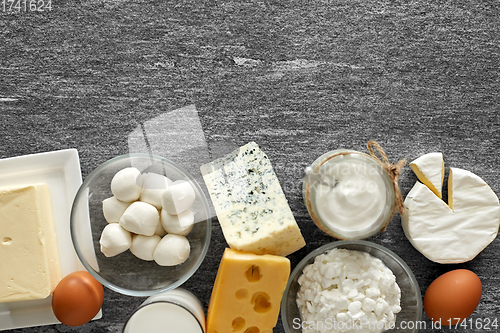 Image of milk, yogurt, eggs, cottage cheese and butter