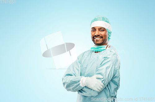 Image of indian male doctor or surgeon in protective wear