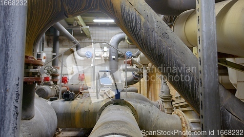 Image of Boiler room full of pipes sliding movement motion