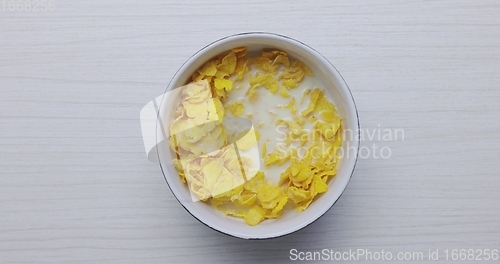 Image of TImelapse of Eating bowl of cereals for breakfast closeup footage