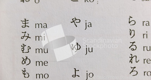 Image of Japanese handwriting in textbook closeup footage