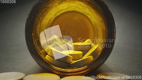 Image of Medical pills with camera motion closeup