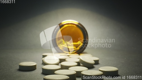 Image of Medical pills with camera motion closeup