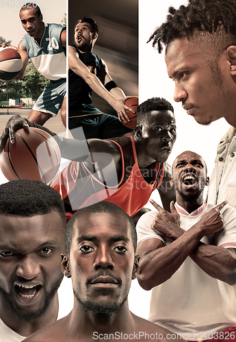 Image of Creative collage of a basketball players in action