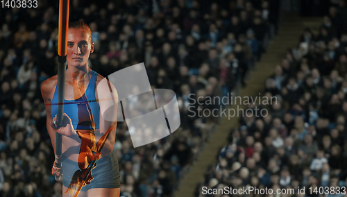 Image of Female pole vaulter training or performing at the stadium