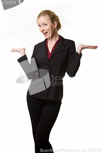 Image of Business woman holding out hands