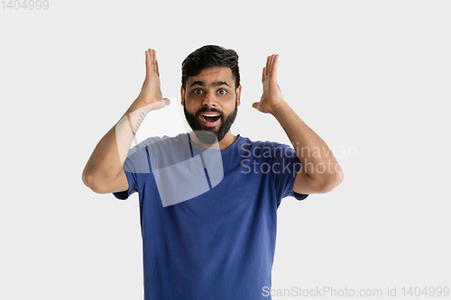 Image of Portrait of young man isolated on white studio background