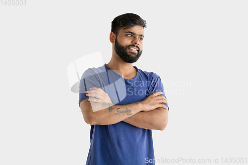 Image of Portrait of young man isolated on white studio background