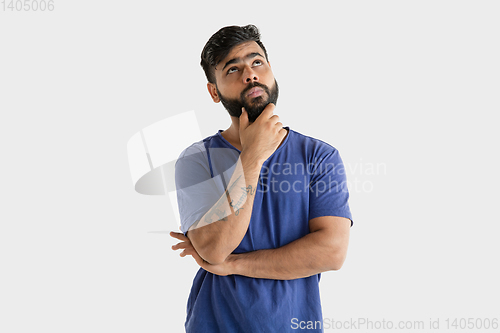 Image of Portrait of young man isolated on white studio background