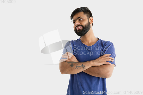 Image of Portrait of young man isolated on white studio background