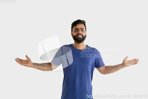 Image of Portrait of young man isolated on white studio background