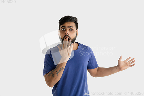 Image of Portrait of young man isolated on white studio background