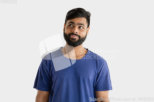 Image of Portrait of young man isolated on white studio background