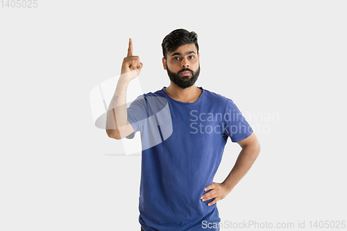 Image of Portrait of young man isolated on white studio background