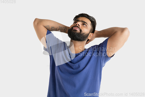 Image of Portrait of young man isolated on white studio background